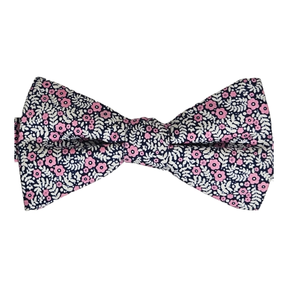 TOMMY HILFIGER Blue/White Floral Leaf Silk DESIGNER Bow Tie